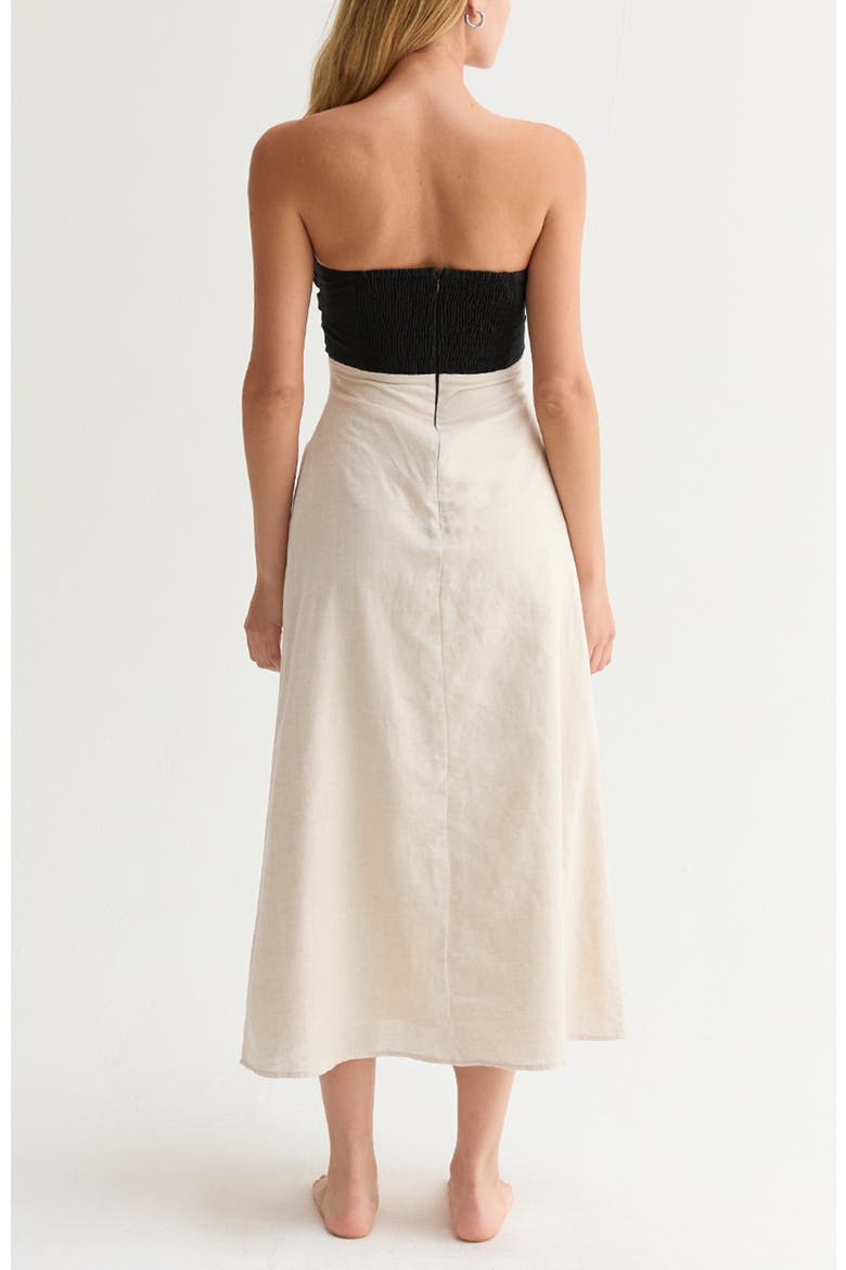 Colorblock Front Twist Linen Midi Dress, Alternate, color, Black/Oatmeal