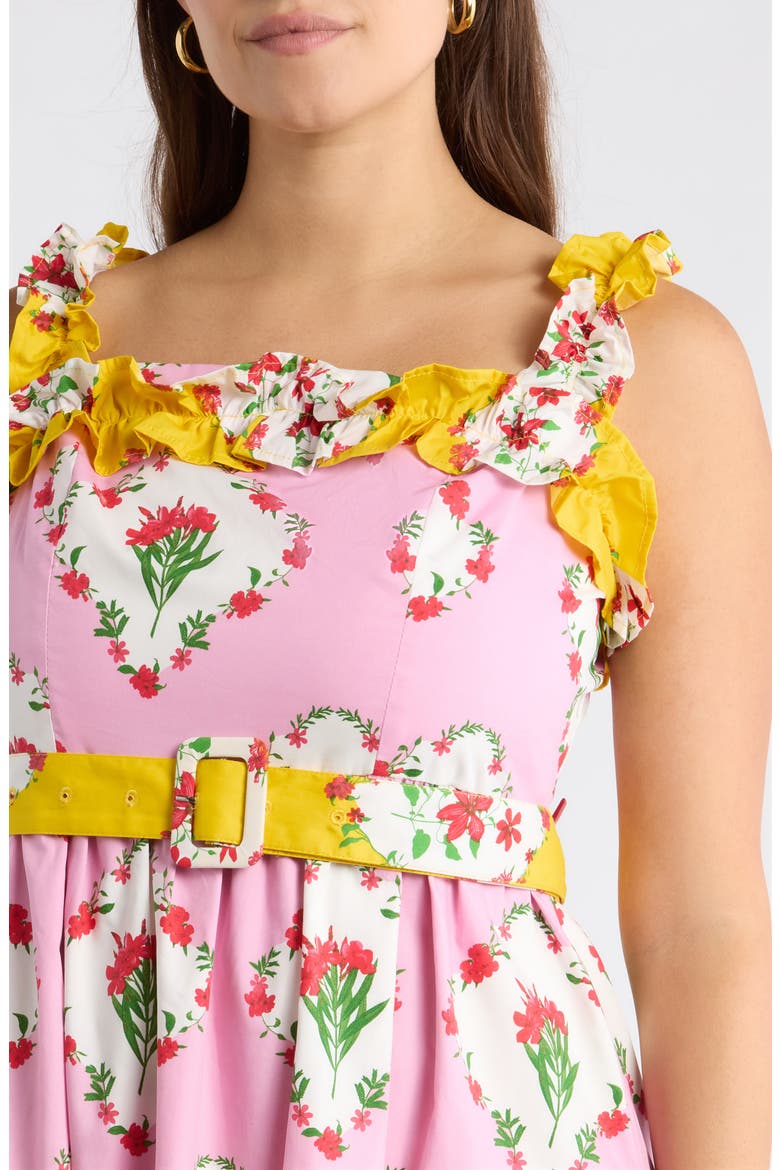 Maia Floral Strapless Ruffle Midi Dress, Alternate, color, PINK-MULTI