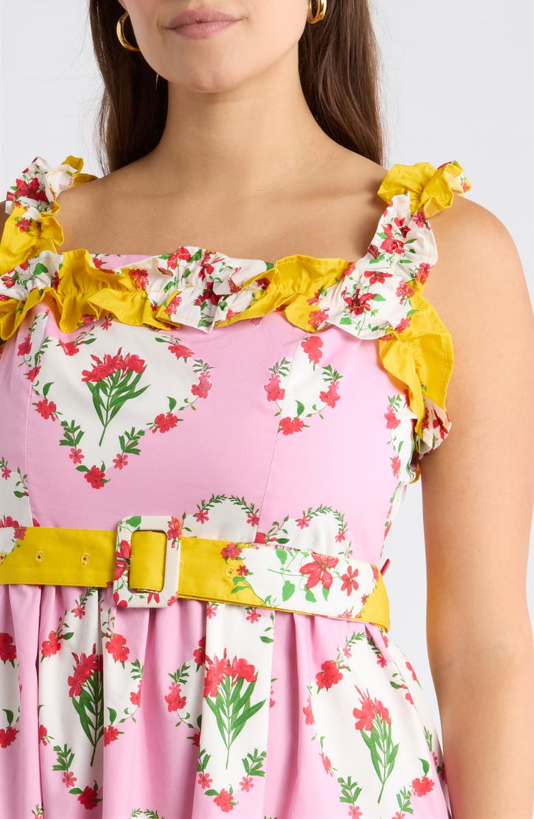 SUGARLIPS Maia Floral Strapless Ruffle Midi Dress, Alternate, color, Pink-Multi