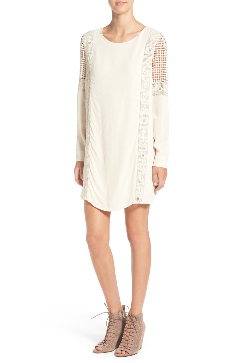 ASTR Crochet Inset Cotton Shift Dress, Main, color, VINTAGE CREAM