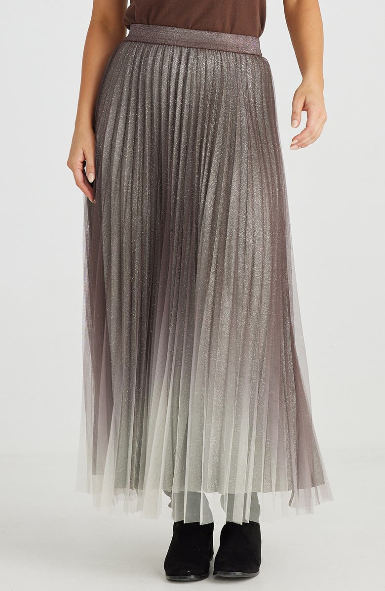 Brave+True West End Ombré Metallic Pleated Maxi Skirt, Main, color,