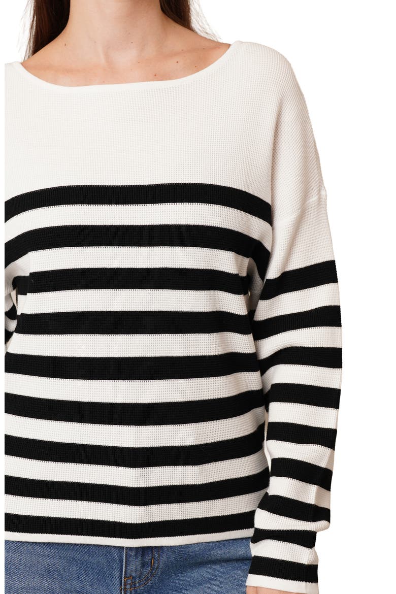 Stripe Waffle Sweater, Alternate, color, BRIGHT WHITE/ BLACK