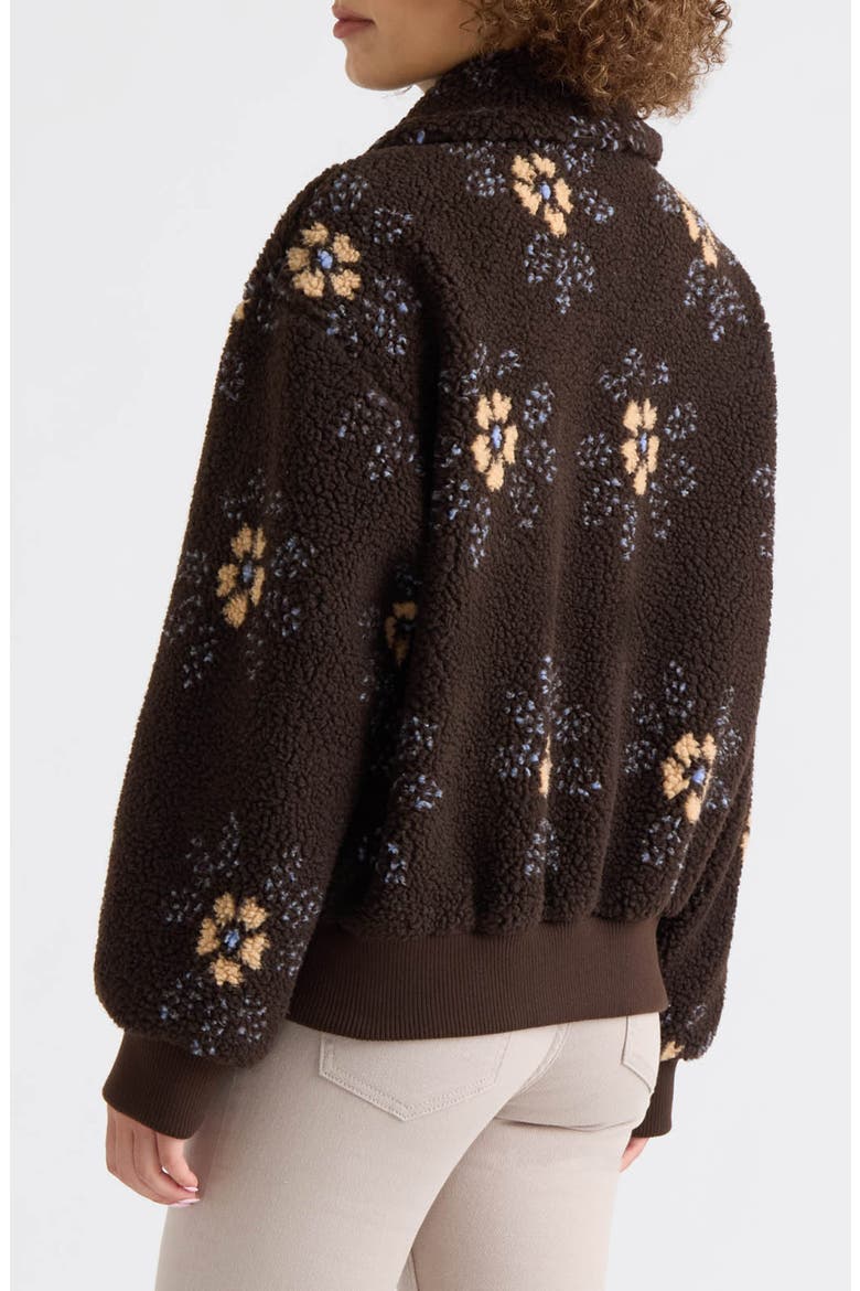 Bova Mixed Media High Pile Fleece Bomber Jacket, Alternate, color, ESPRESSO FLORAL