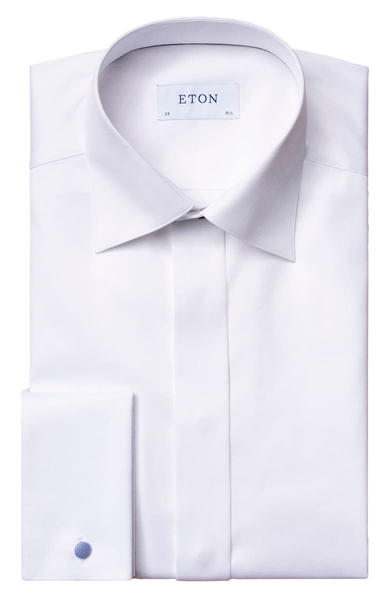 Eton Slim Fit Twill Fly Front Tuxedo Shirt, Alternate, color, White