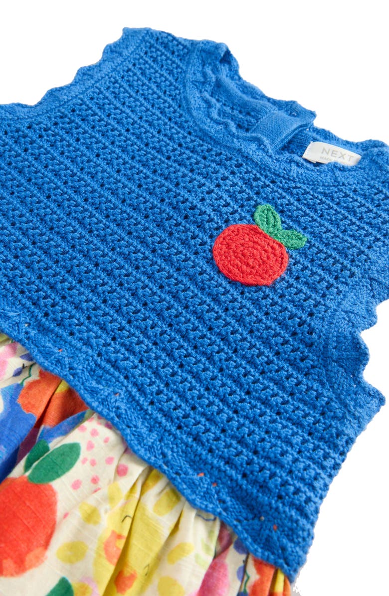 NEXT Kids' Mixed Media Crochet Stitch Dress, Alternate, color, 
