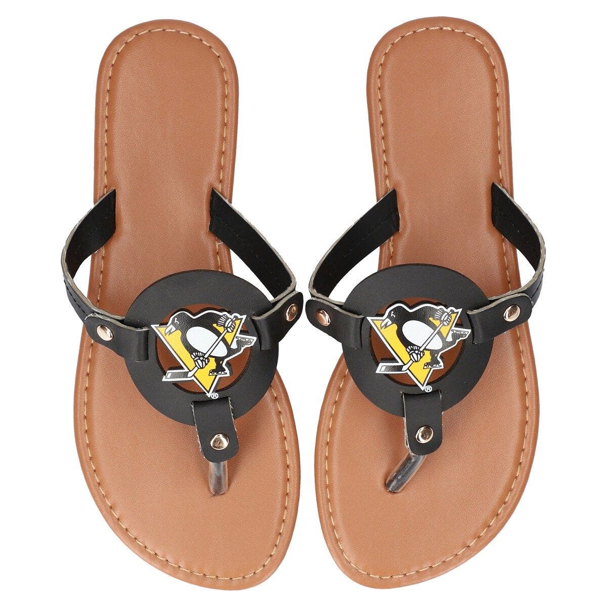 FOCO Women's Pittsburgh Penguins Die-Cut Logo Flip Flops, Main, color, 