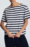 Kenneth Cole Stripe Boatneck Cotton T-Shirt