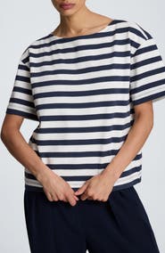 Kenneth Cole Stripe Boatneck Cotton T-Shirt