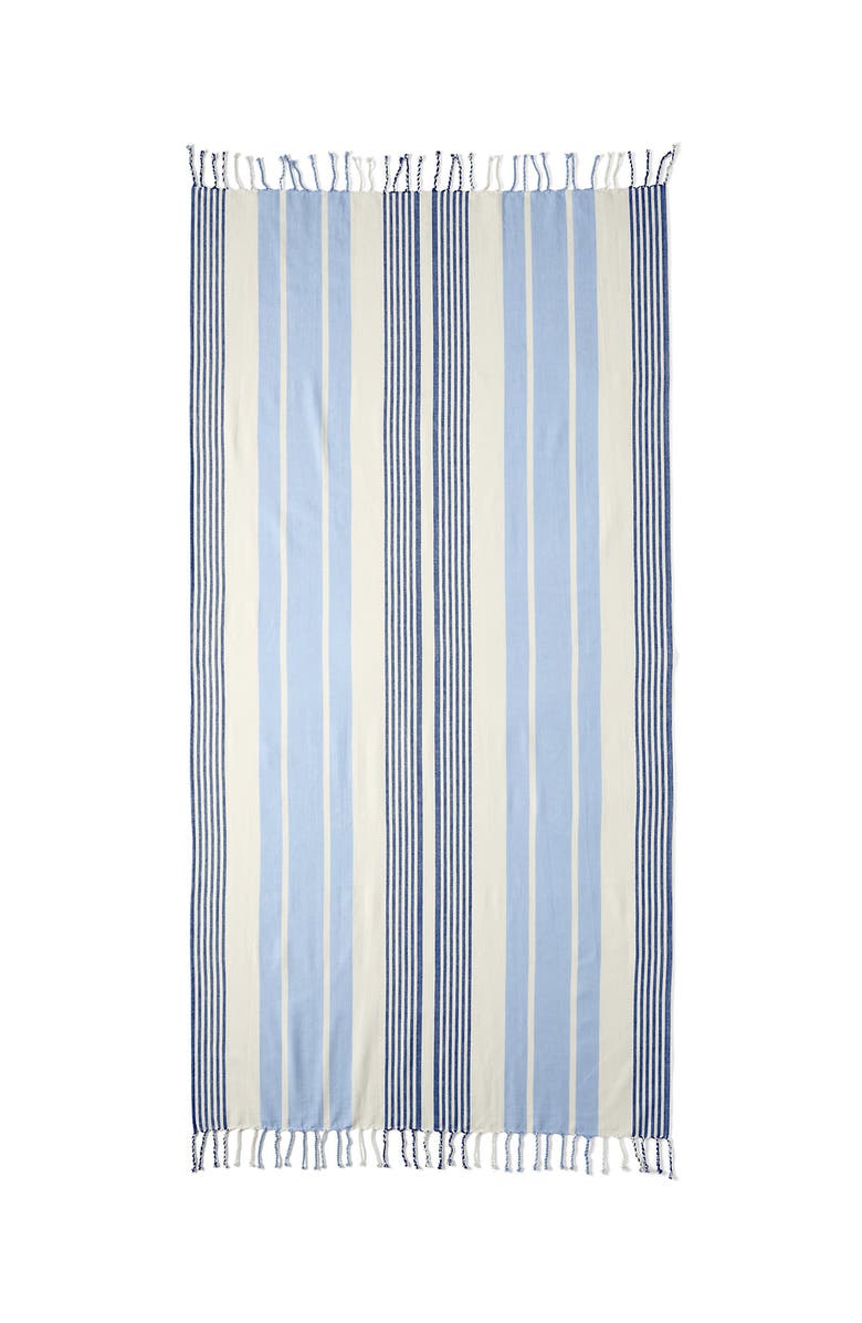 Lands' End Coast Clear Sand Resistant Turkish Cotton Beach Towel, Main, color, Blue/Deep Sea Navy Stripe