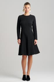 Natori Textured Cotton Jacquard Fluted Hem Long Sleeve Midi Dress