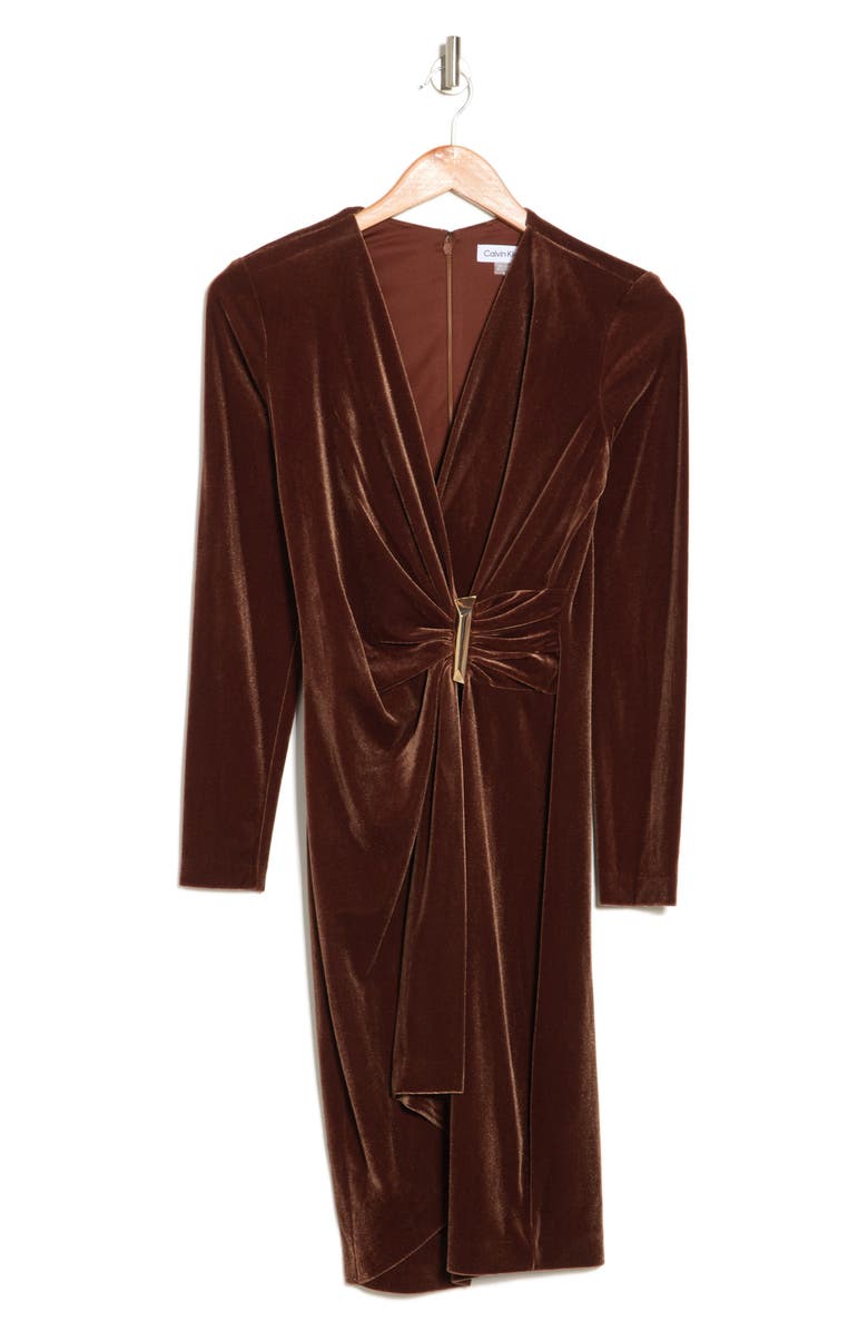 Calvin Klein Long Sleeve Velvet Dress, Alternate, color, 