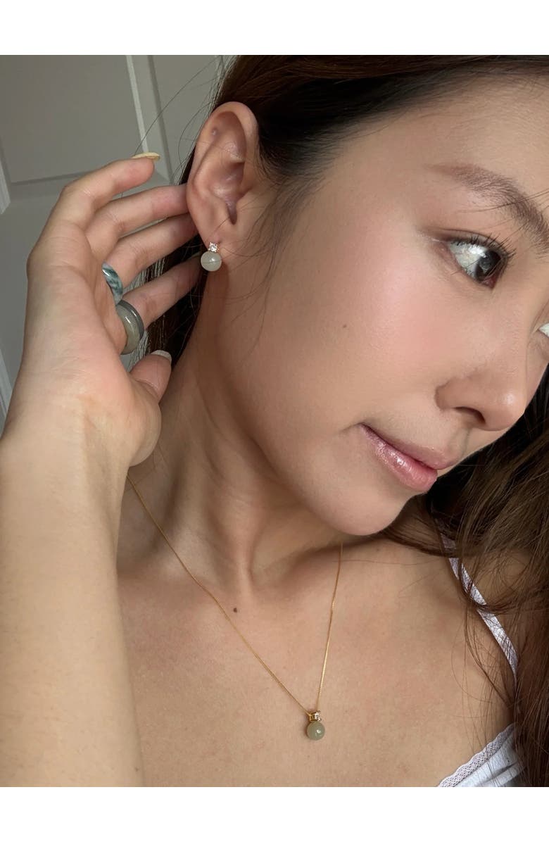 seree Esther Green jade and zircon stud earrings, Alternate, color, Light Green