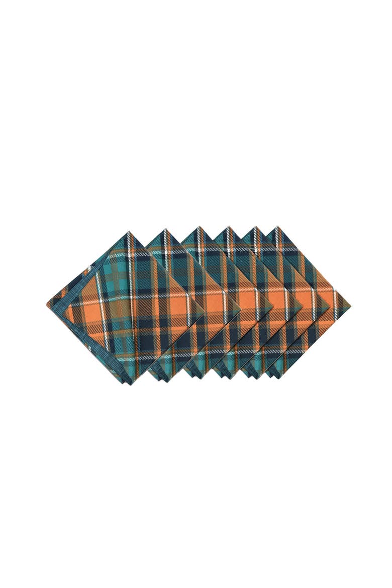Troy Green & Orange Plaid 100% Cotton Cloth Napkin Set of 6, Alternate, color, Blue