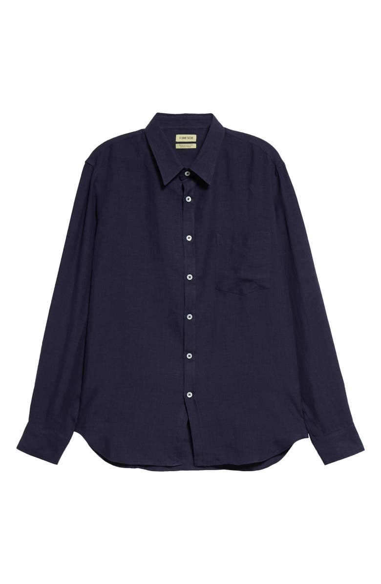 De Bonne Facture Essential Linen Button-Up Shirt, Alternate, color, Dark Navy