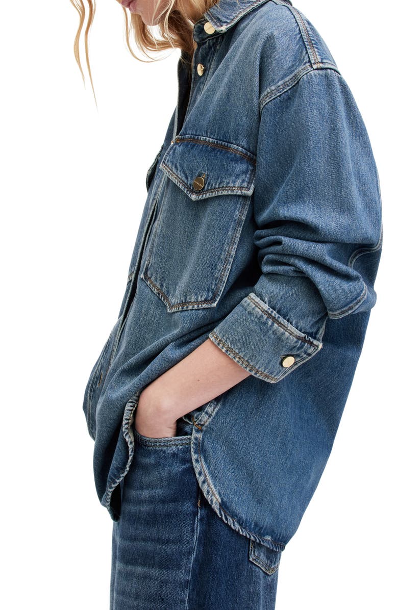 AllSaints Alba Oversize Denim Button-Up Shirt, Alternate, color, 