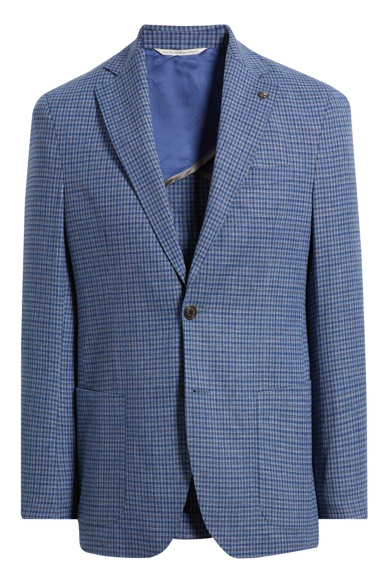 Hampton Blue Plaid Knit Linen & Cotton Blend Sport Coat, Alternate, color, BLUE