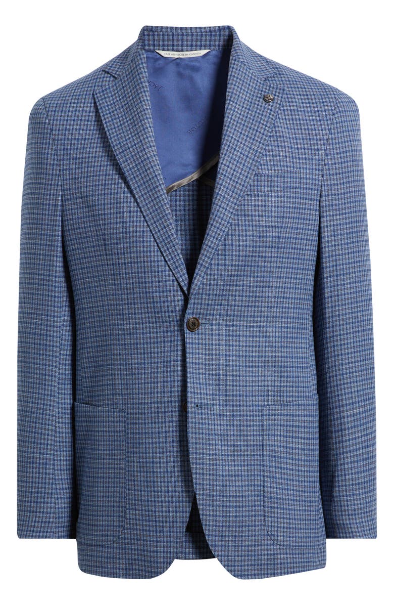Jack Victor Hampton Blue Plaid Knit Linen & Cotton Blend Sport Coat, Alternate, color, Blue