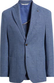 Jack Victor Hampton Blue Plaid Knit Linen & Cotton Blend Sport Coat