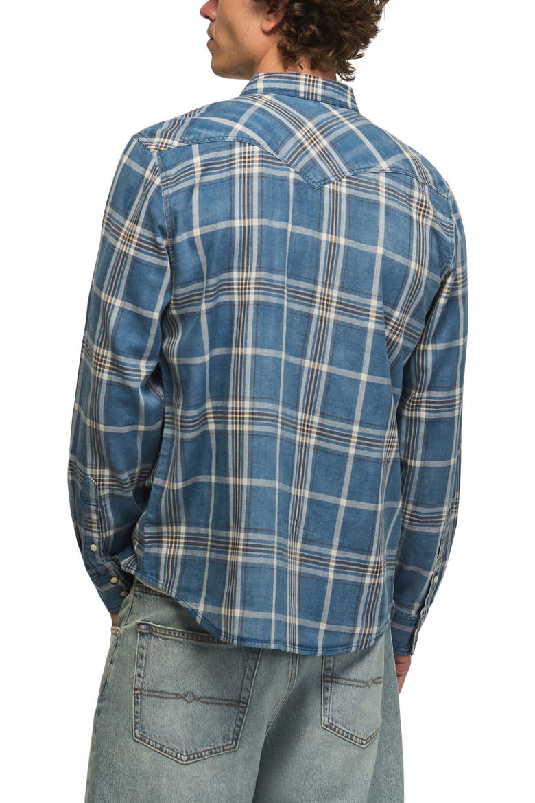 Mesa Plaid Cotton Snap-Up Western Shirt, Alternate, color, INDIGO BLUE PLAID