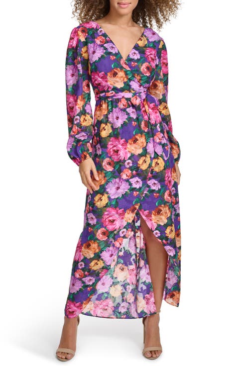 Long Sleeve Wrap Style Midi Dress