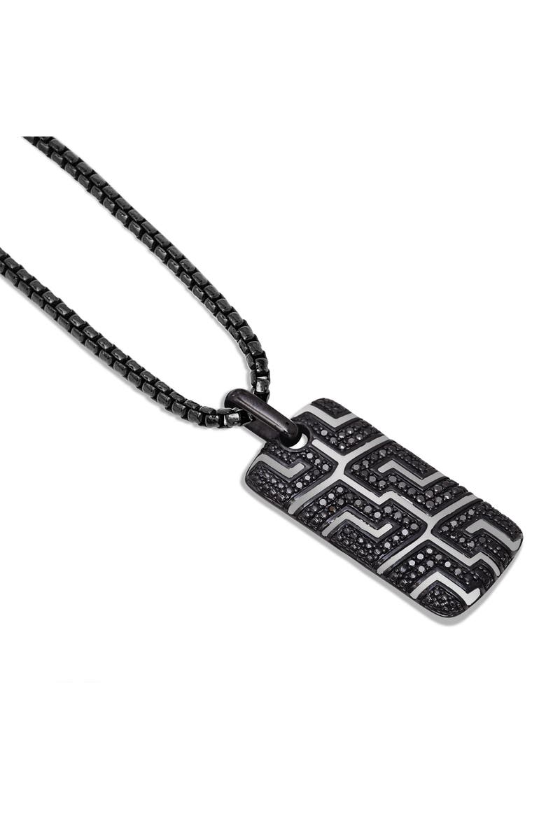 Pro Rider Tire Tread Silver & Black Diamond Tag Necklace, Alternate, color, Dark Grey