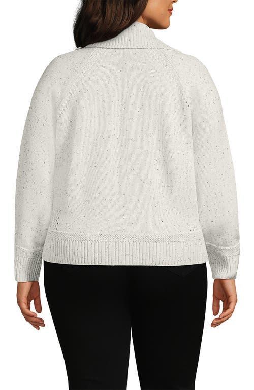 Lands' End Drifter Large Collar Zip Front Cardigan Sweater In White