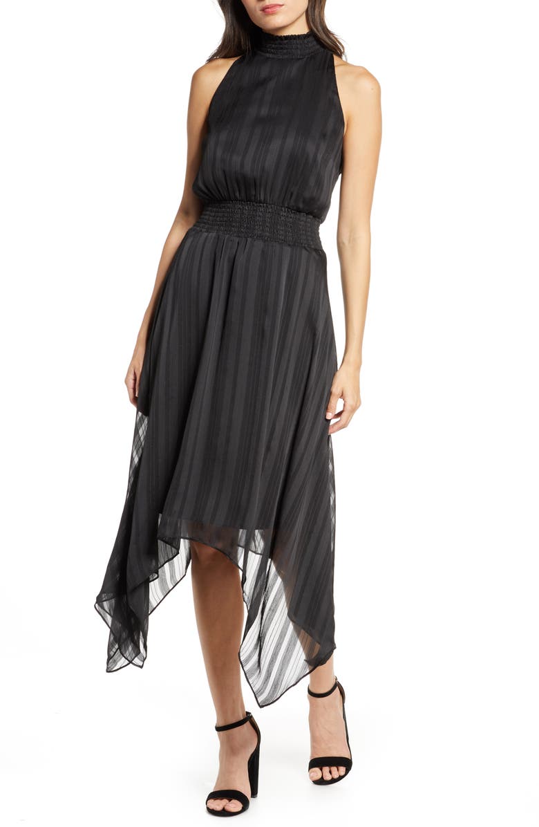 Sam Edelman Tonal Stripe Shark Bite Hem Halter Dress, Alternate, color, 