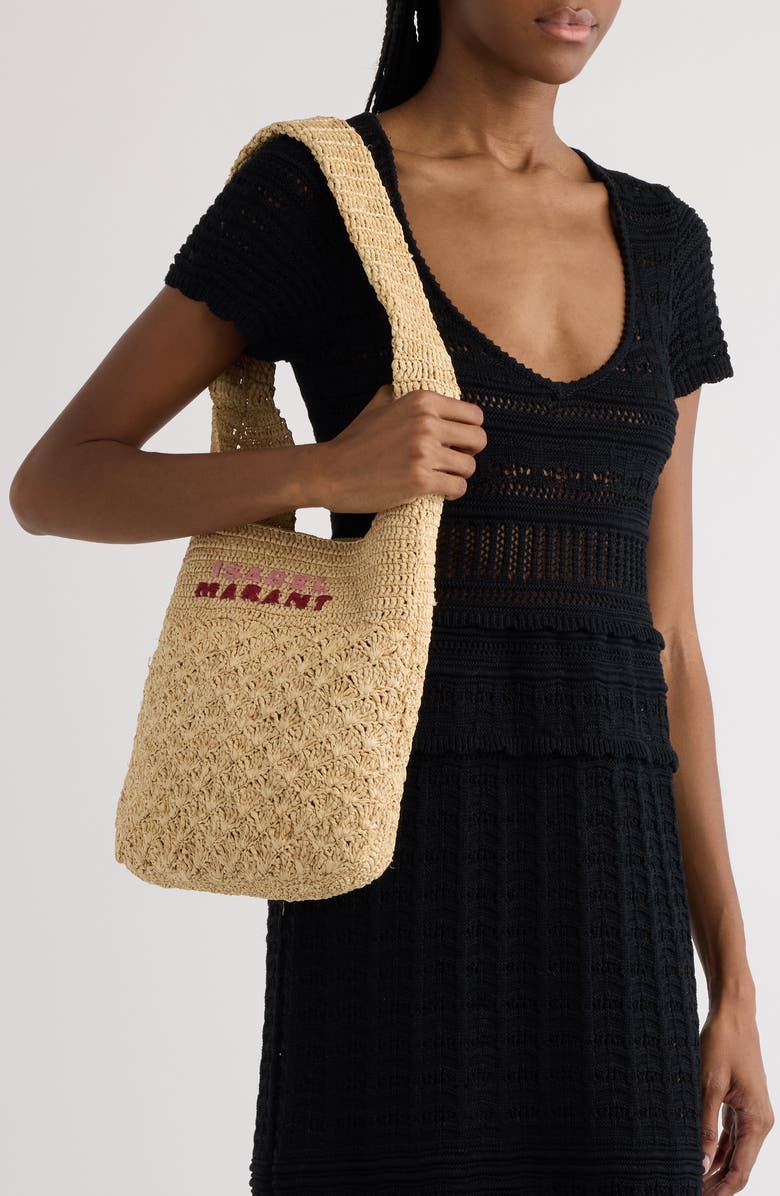 Isabel Marant Small Praia Raffia Tote, Alternate, color, Natural/ Pink