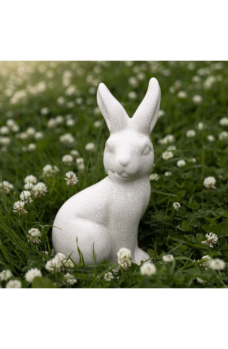 Foreside Home and Garden Vintage Crackle Bunny Figure White Stoneware, Alternate, color, White