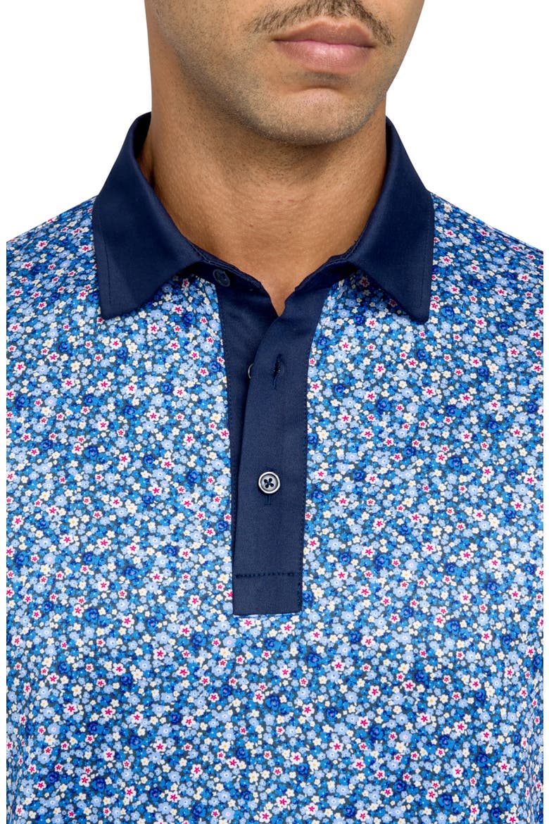 Regular Fit Micro Floral Print Recycled Performance Golf Polo, Alternate, color, WHITE/BLUE