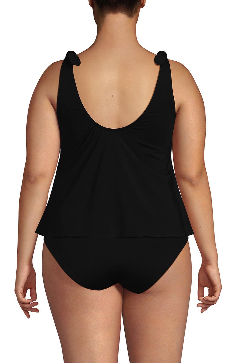 Lands' End Chlorine Resistant V-neck Shoulder Tie Flutter Tankini Swimsuit Top, Alternate, color, Black