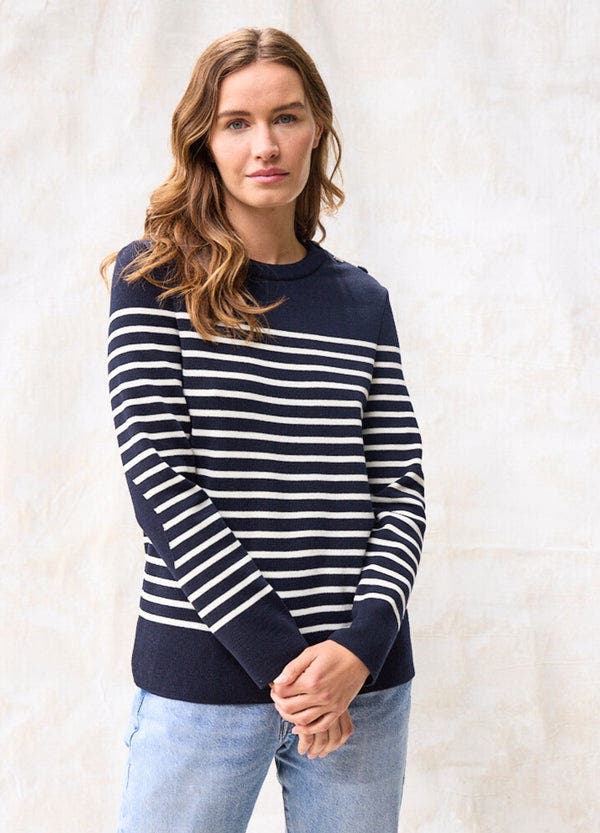 BREGANCON - Breton Striped Sweater with Jacquard Elbow Patch - image 2