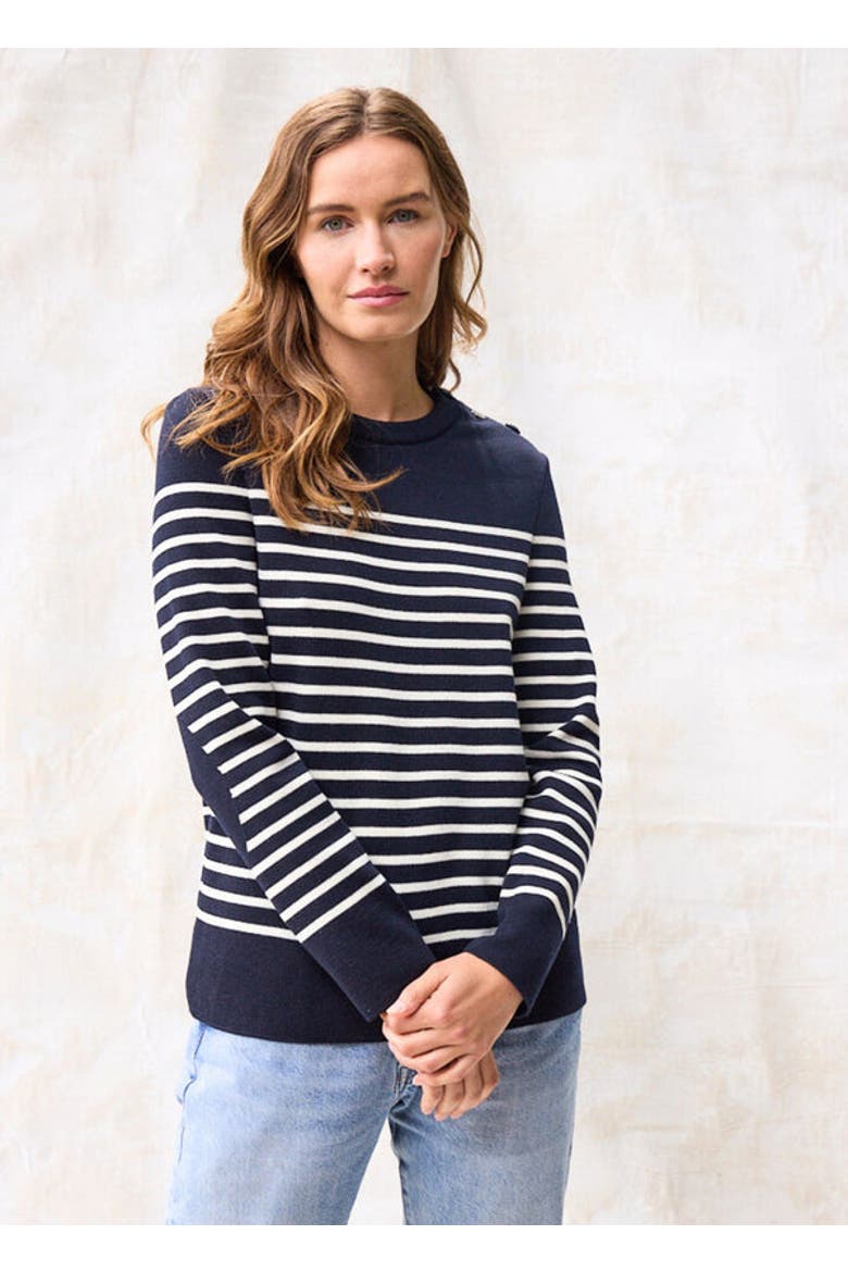BREGANCON - Breton Striped Sweater with Jacquard Elbow Patch, Alternate, color, NAVY / IVORY
