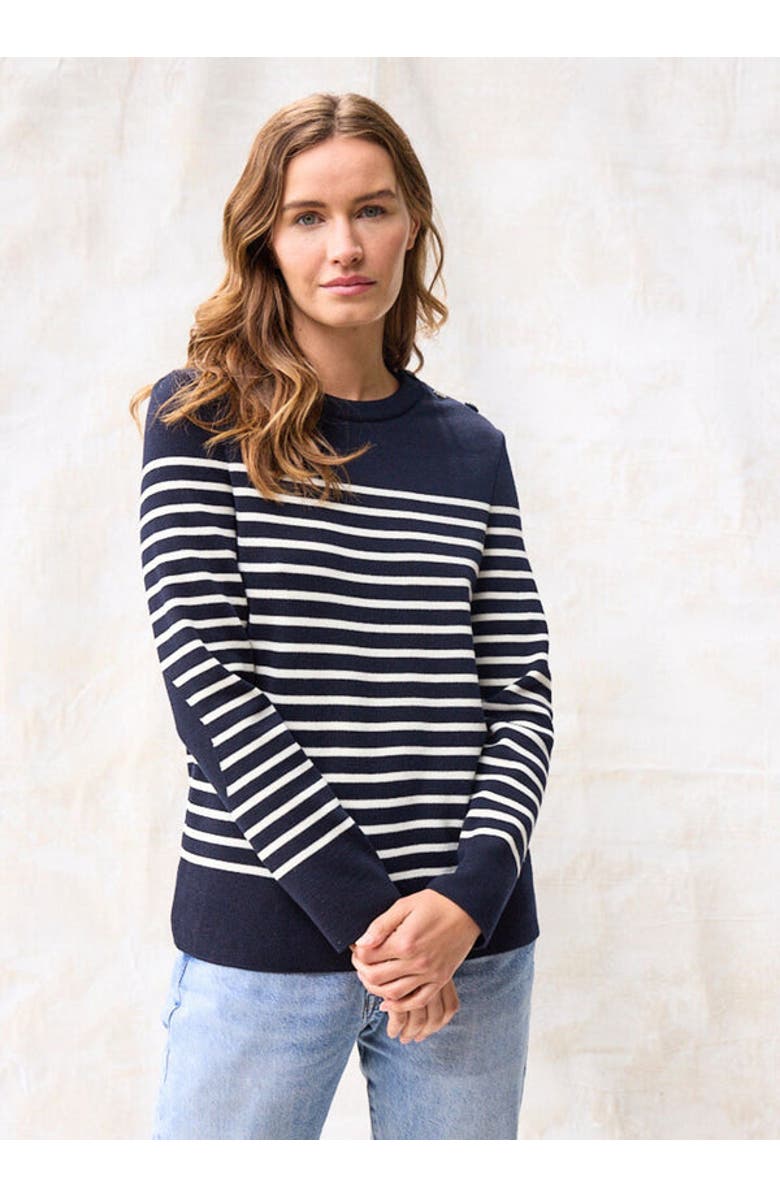 Saint James BREGANCON - Breton Striped Sweater with Jacquard Elbow Patch, Alternate, color, Navy / Ivory