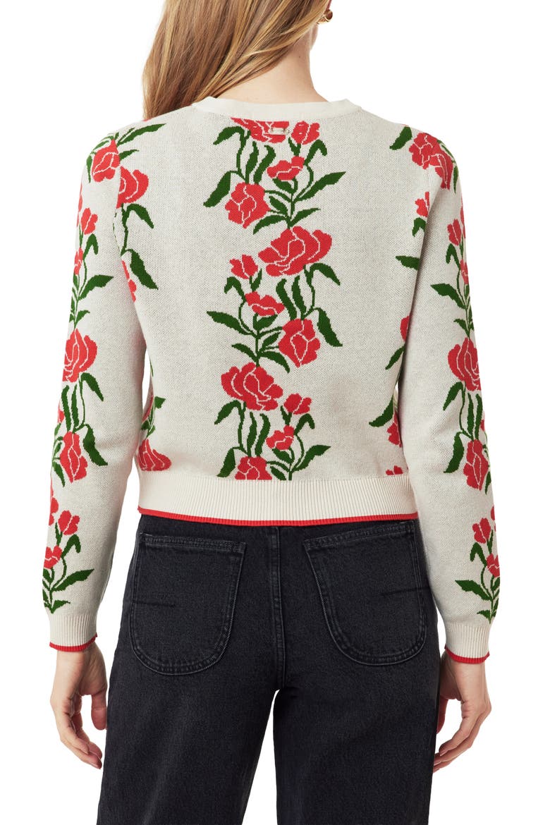 Poinsettia Intarsia Crewneck Sweater, Alternate, color, WHITECAP GRAY POINSETTIA GREEN