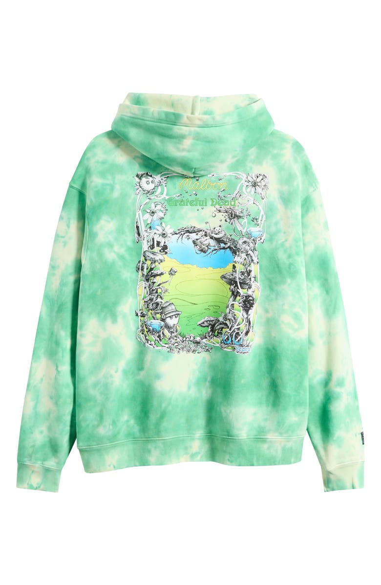 Malbon Golf Grateful Dead Fesque Tie Dye Graphic Hoodie, Alternate, color, Green Tie Dye