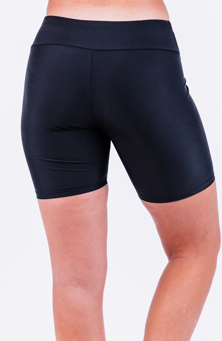 Calypsa Mid-Thigh Swim Shorts, Alternate, color, Black