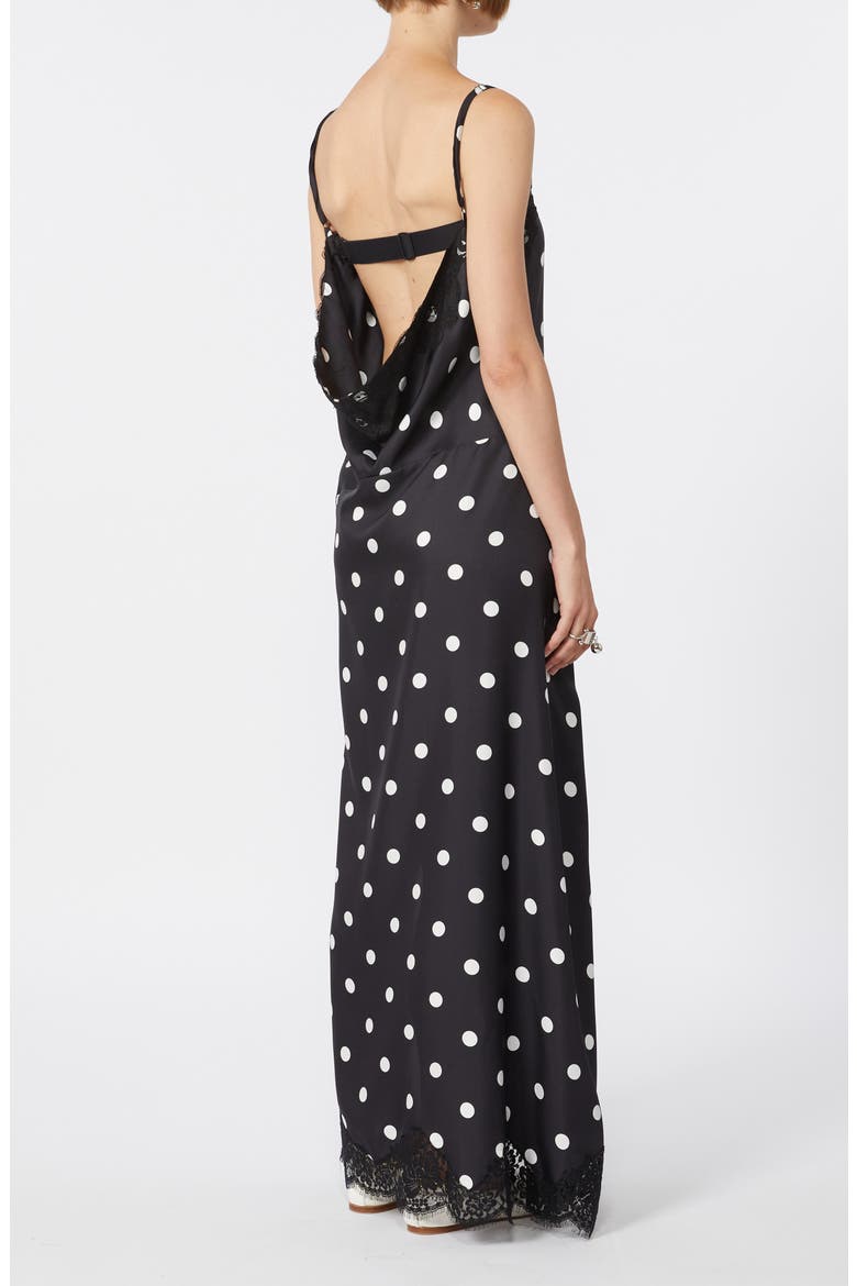 Capo Polka Dot Lace Trim Silk Slipdress, Alternate, color, BLACK