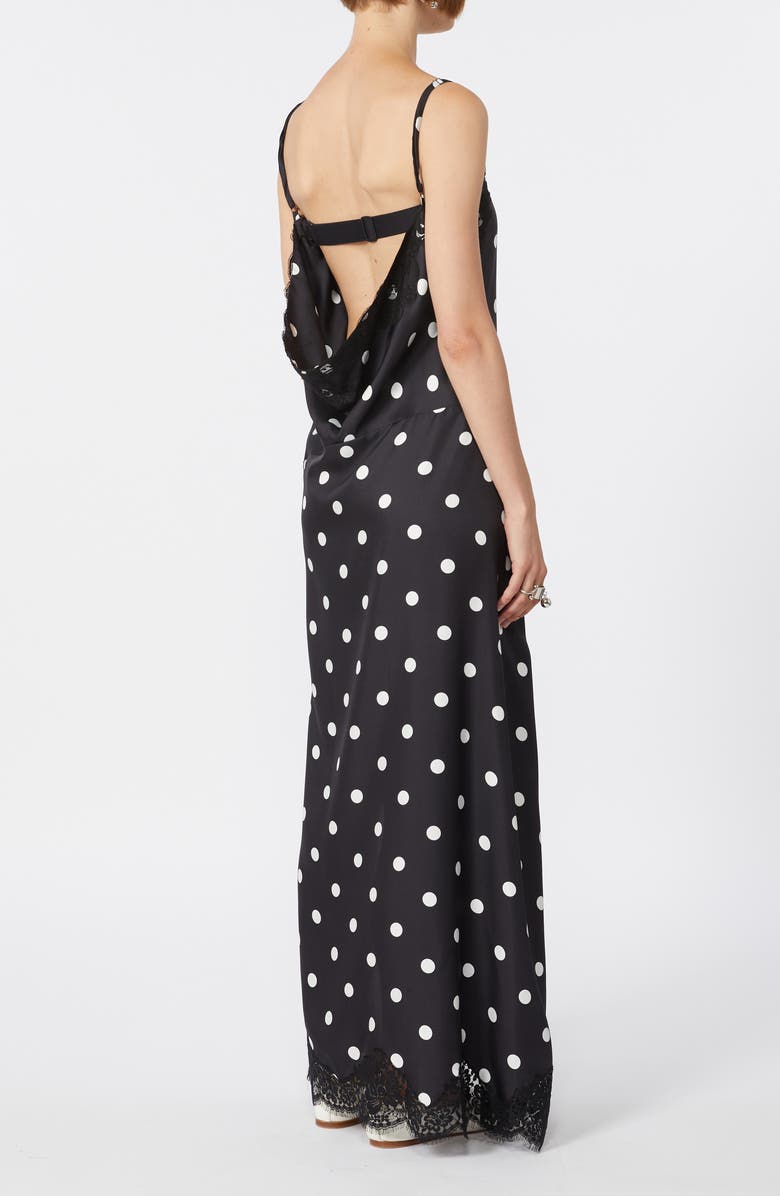 SPORTMAX Capo Polka Dot Lace Trim Silk Slipdress, Alternate, color, Black