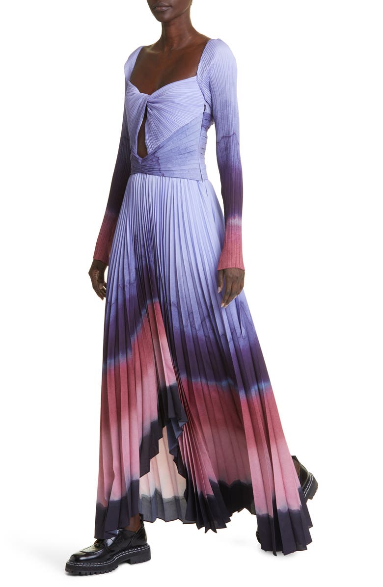 Altuzarra Varvara Pleated Long Sleeve Handkerchief Hem Dress, Alternate, color,