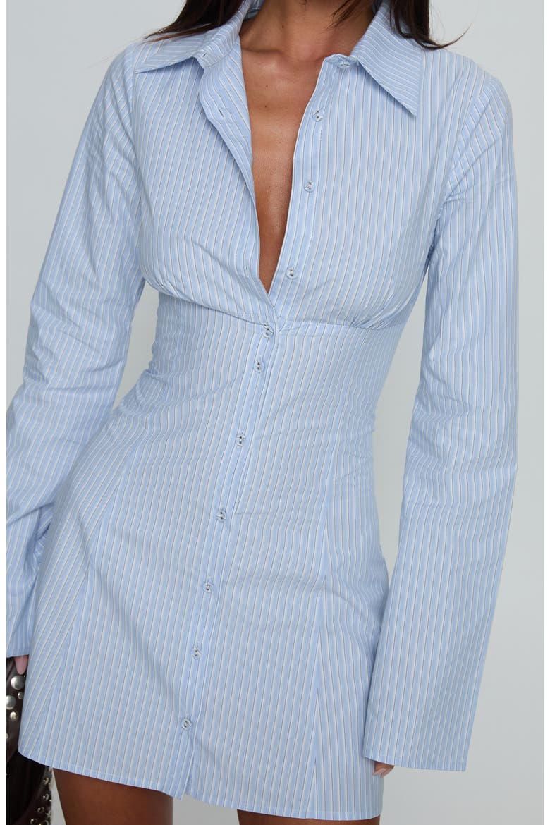 Tawni Stripe Long Sleeve Cotton Mini Shirtdress, Alternate, color, BLUE