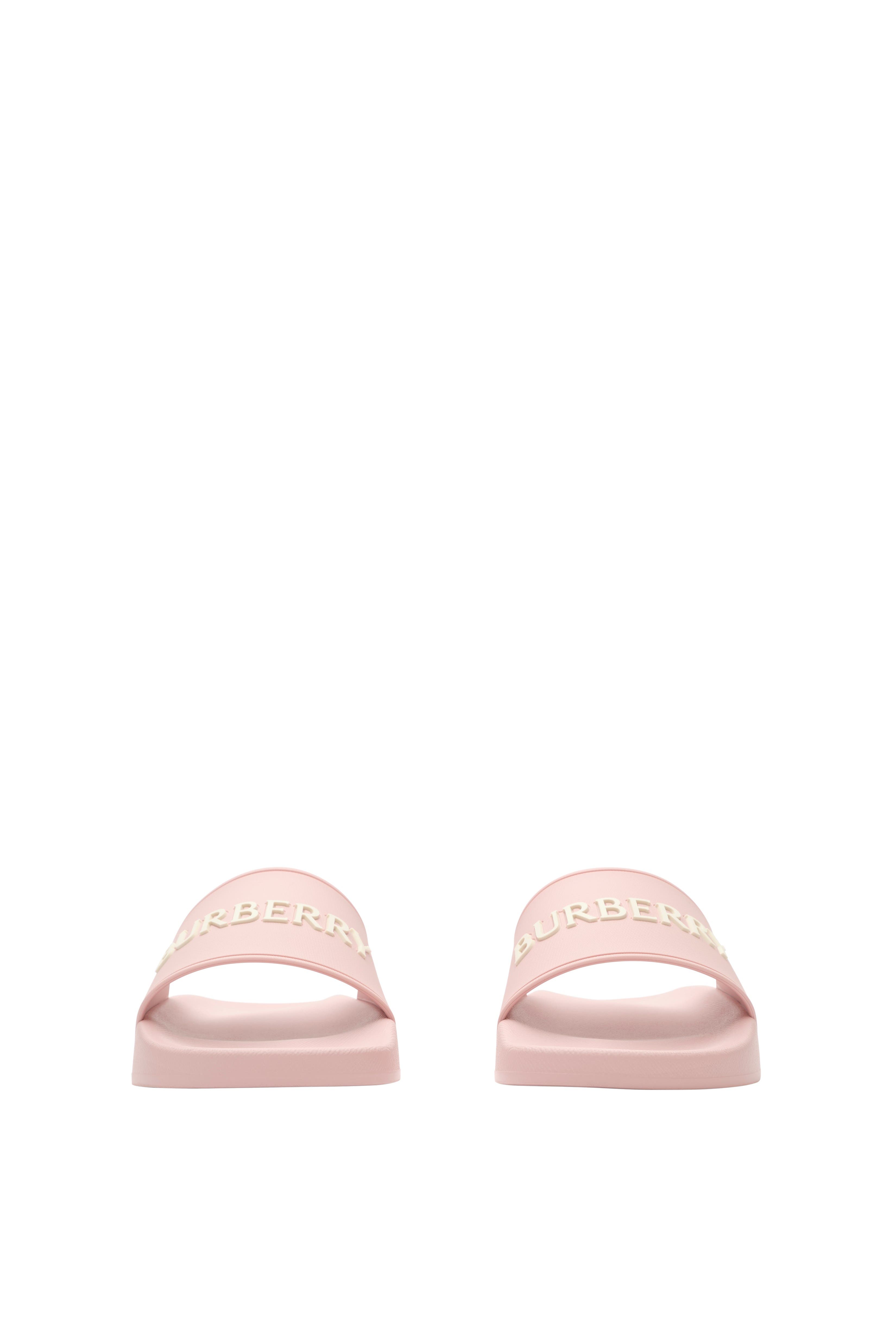 Burberry Logo Slides, Alternate, color, Candy Pink/Dove Beige