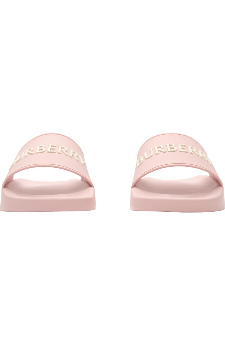 Burberry Logo Slides, Alternate, color, Candy Pink/Dove Beige