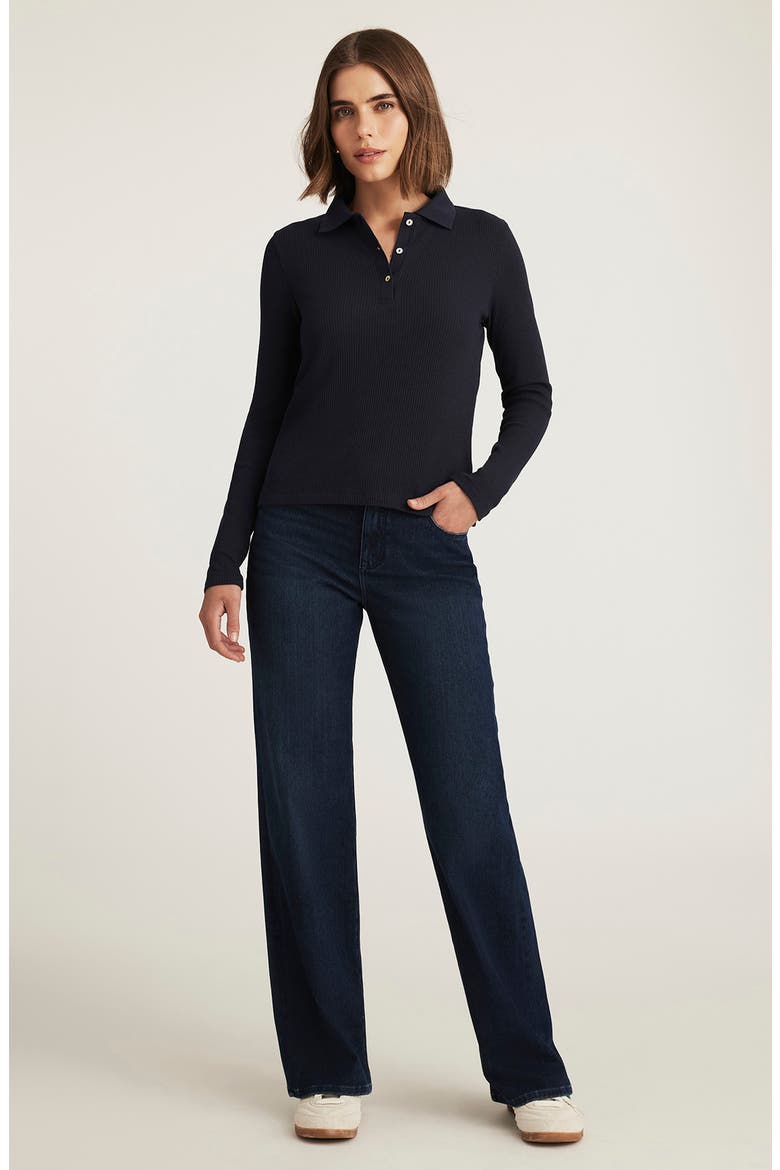 Long Sleeve Rib Polo Sweater, Alternate, color, NAVY BLAZER