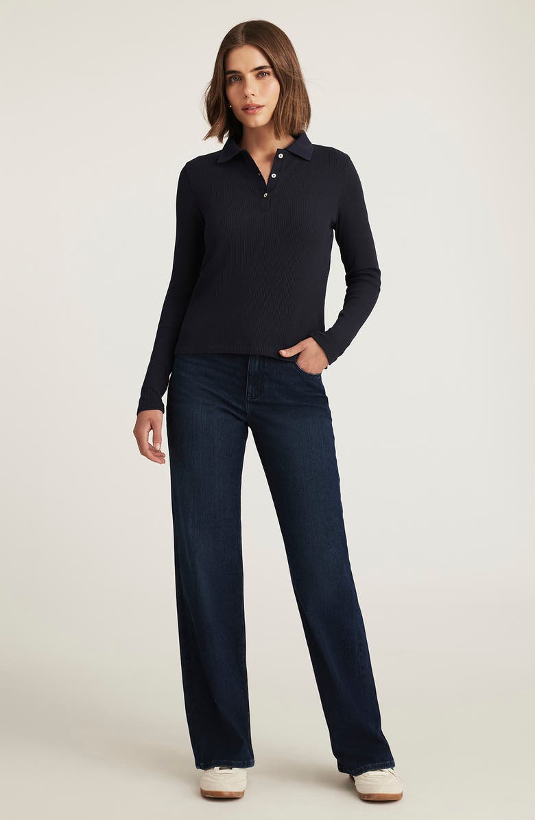 Mavi Jeans Long Sleeve Rib Polo Sweater, Alternate, color, Navy Blazer