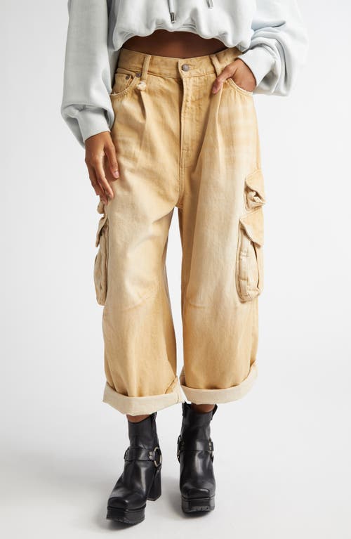 R13 Multipocket Crop Cargo Jeans In Faded Wheat