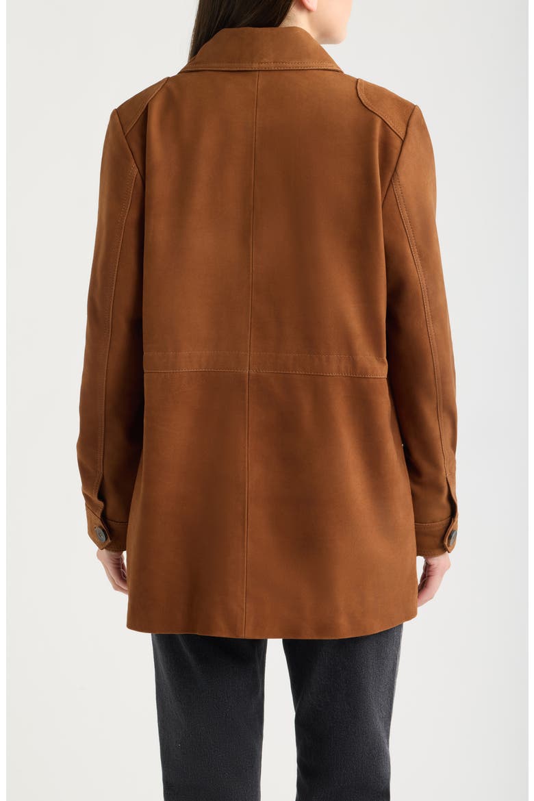 Cinched Waist Leather Suede Jacket, Alternate, color, TOBACCO