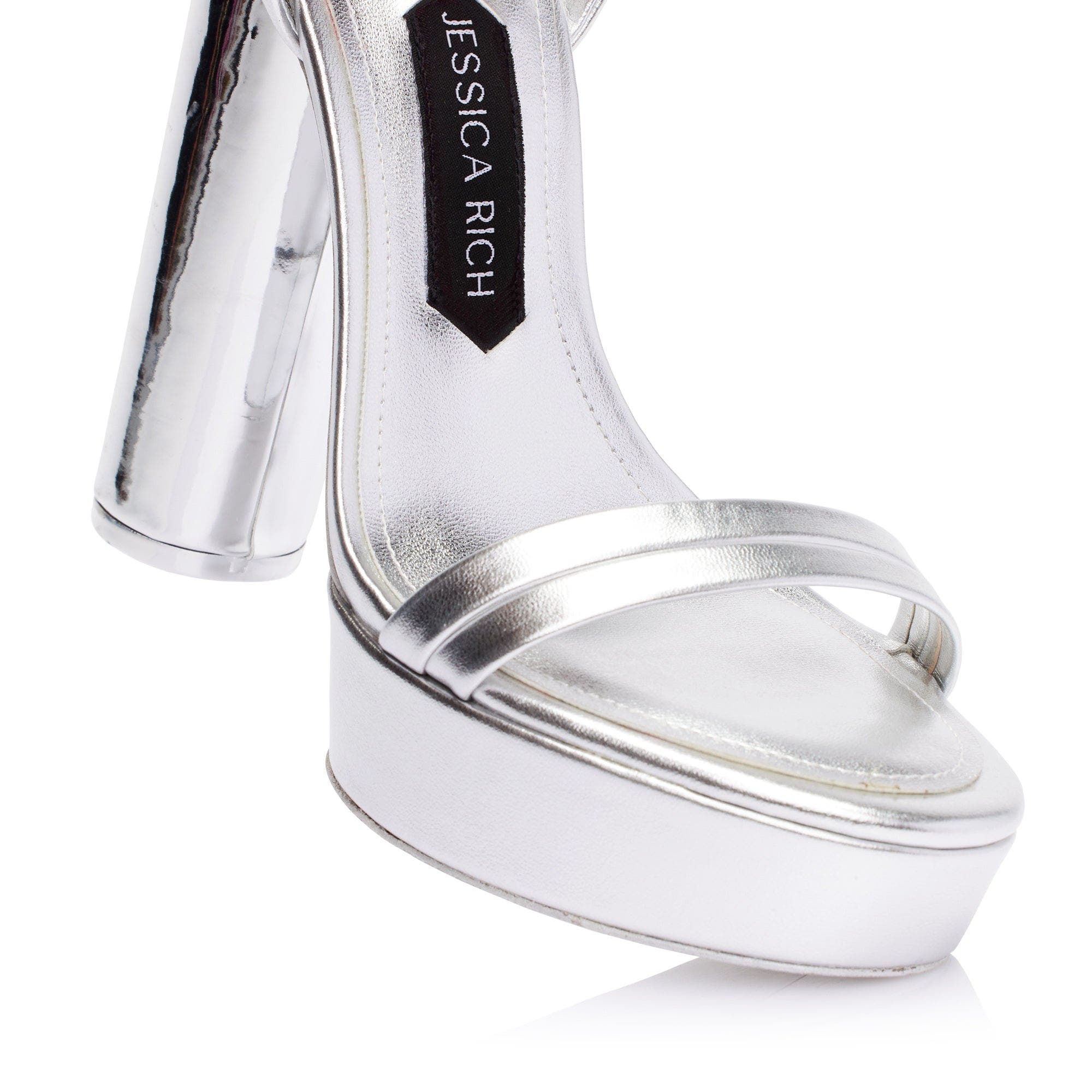 JESSICA RICH Love Platform Sandal from Jessica Rich! An eye-catching new spin on the bestselling platform sandal brings sleek, monochromatic metallic to the comfort of a block heel, Alternate, color, Silver