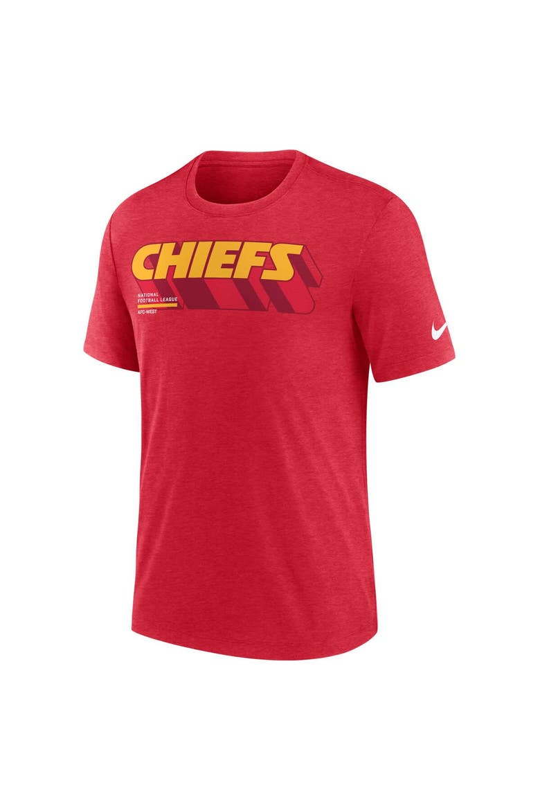 Men's Nike Heather Red Kansas City Chiefs Long Pass Tri-Blend T-Shirt, Alternate, color, Heather Red