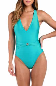L'AGENCE Lisa Shimmer Plunge One-Piece Swimsuit